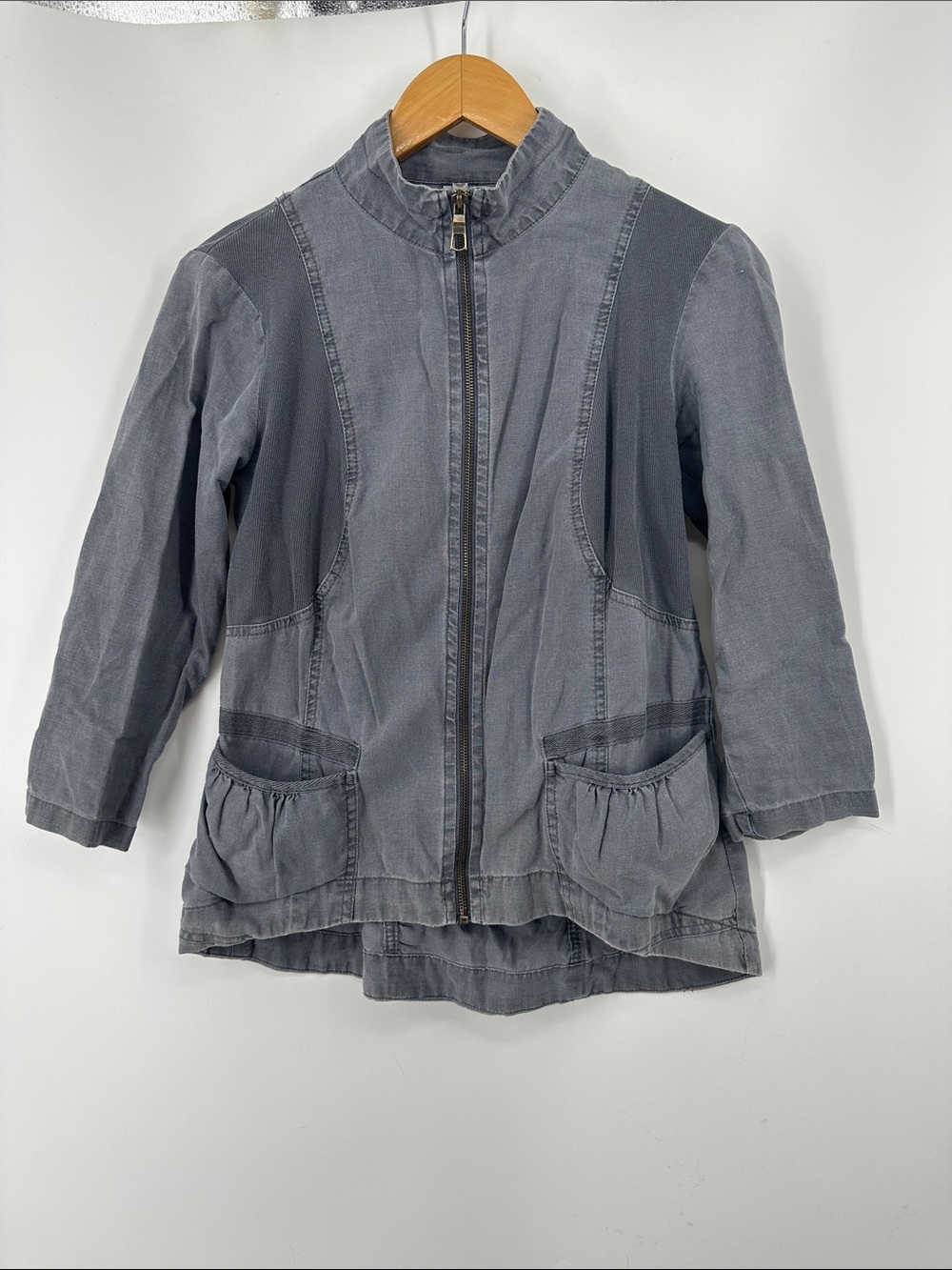 Womens XCVI Linen blend Gray Zip-Front Lightweight Jacket